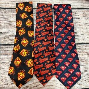 Lot of 3 Superman Neckties DC Comics Novelty Polyester 2 w/ Tags